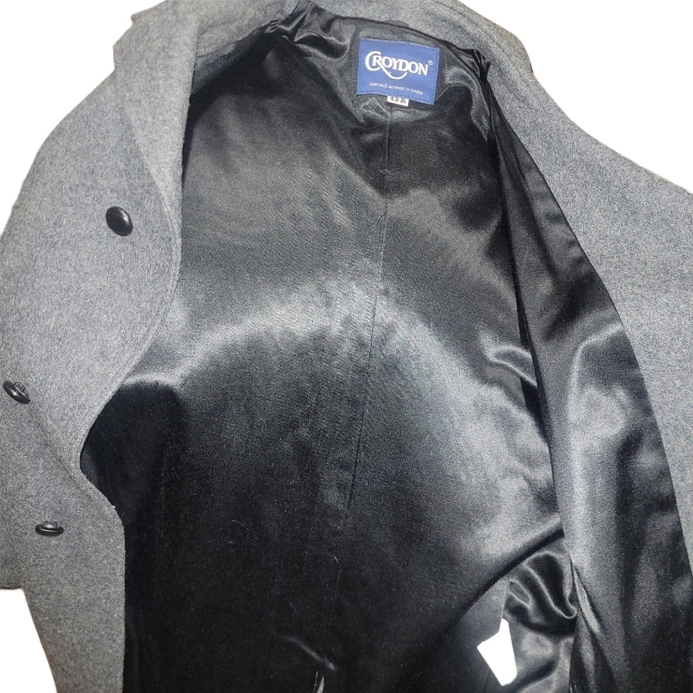 Croydon Men's Vintage Dark Grey Wool Blend Mid-length Overcoat 42R - Picture 11 of 11